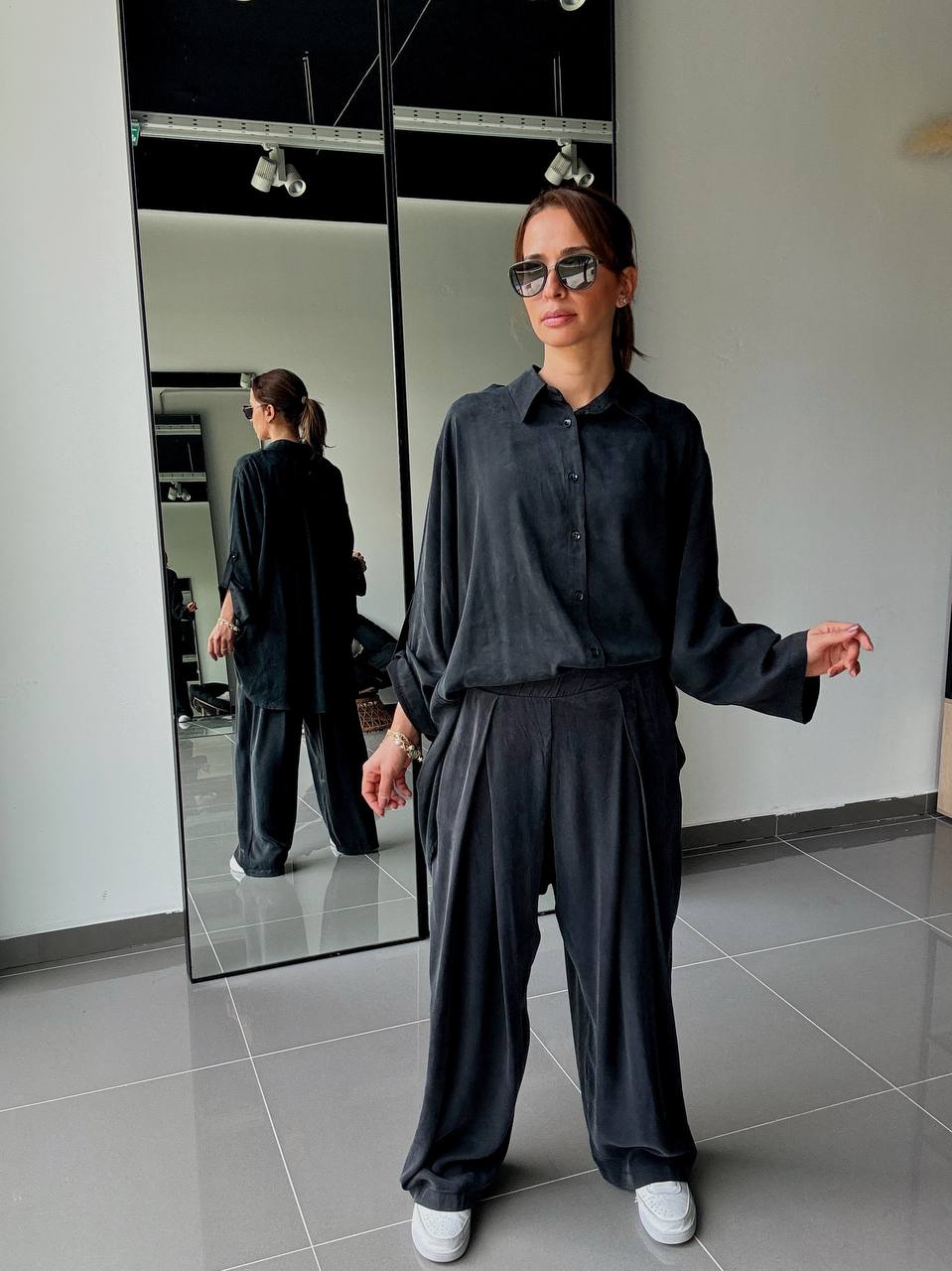 Ensemble en Tencel avec chemise long et pantalon fluide - ATK002-662 - Fenomen Paris