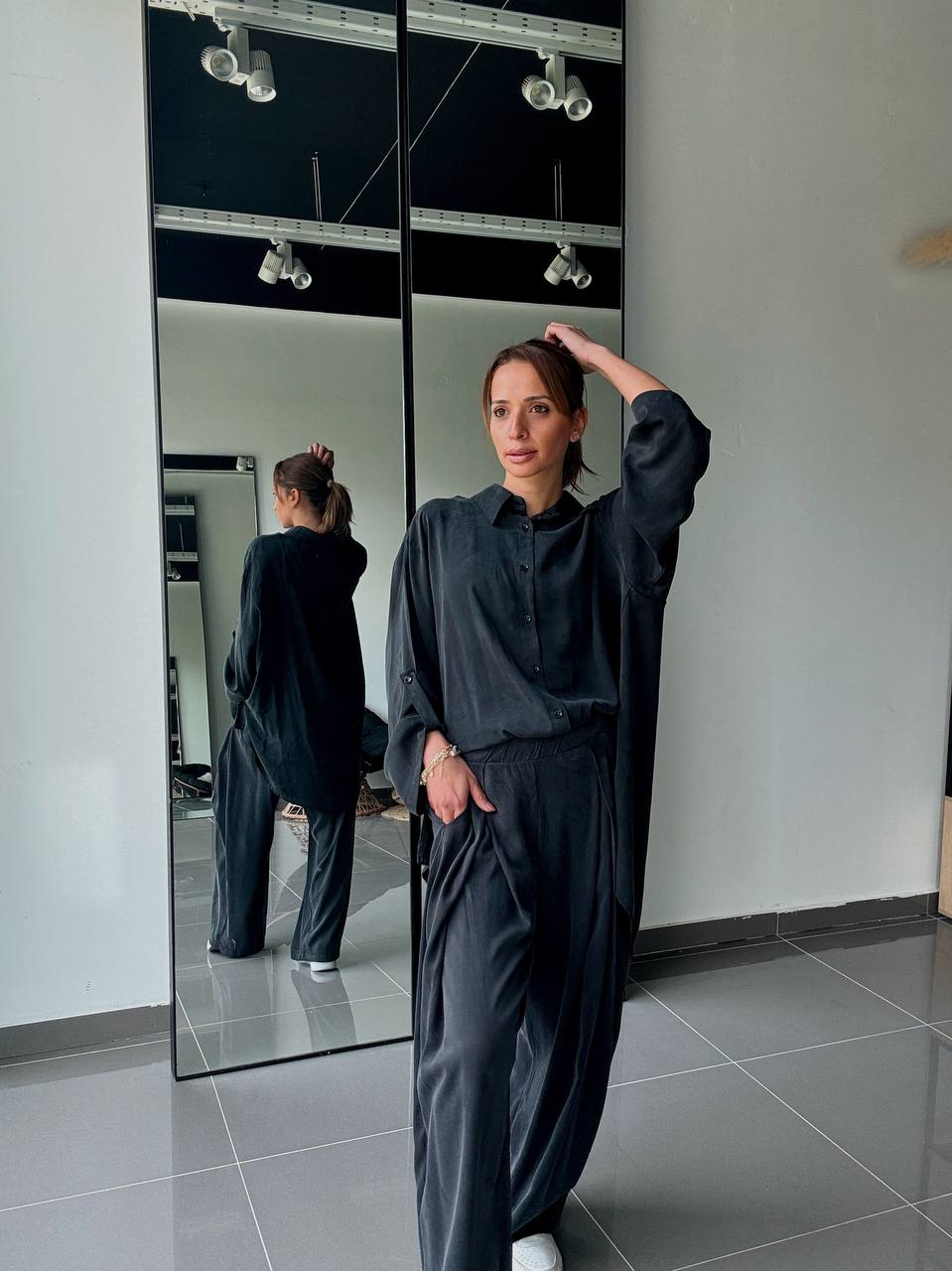 Ensemble en Tencel avec chemise long et pantalon fluide - ATK002-662 - Fenomen Paris