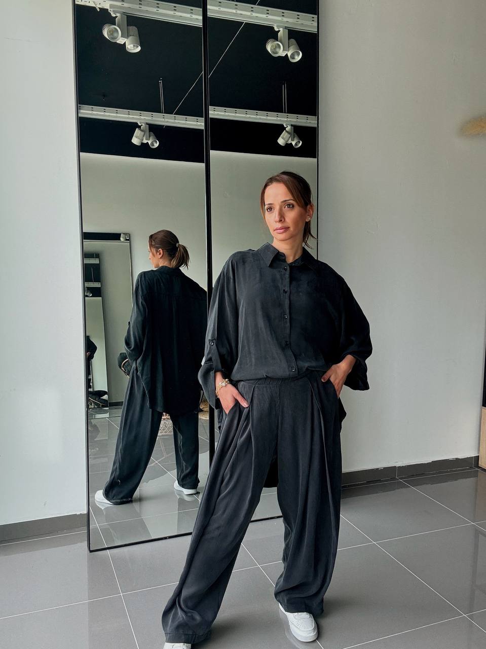 Ensemble en Tencel avec chemise long et pantalon fluide - ATK002-662 - Fenomen Paris