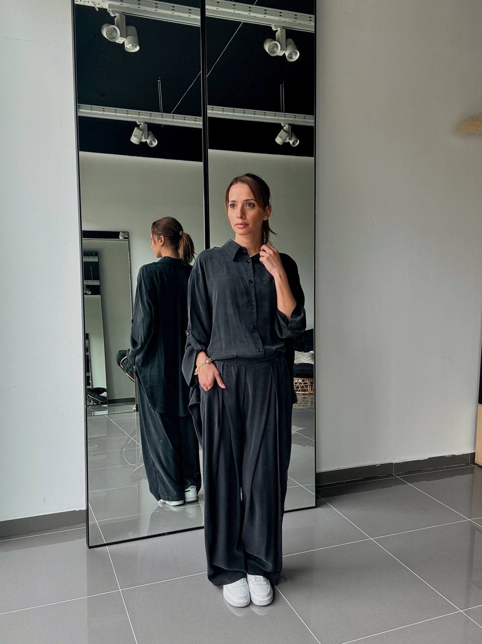 Ensemble en Tencel avec chemise long et pantalon fluide - ATK002-662 - Fenomen Paris