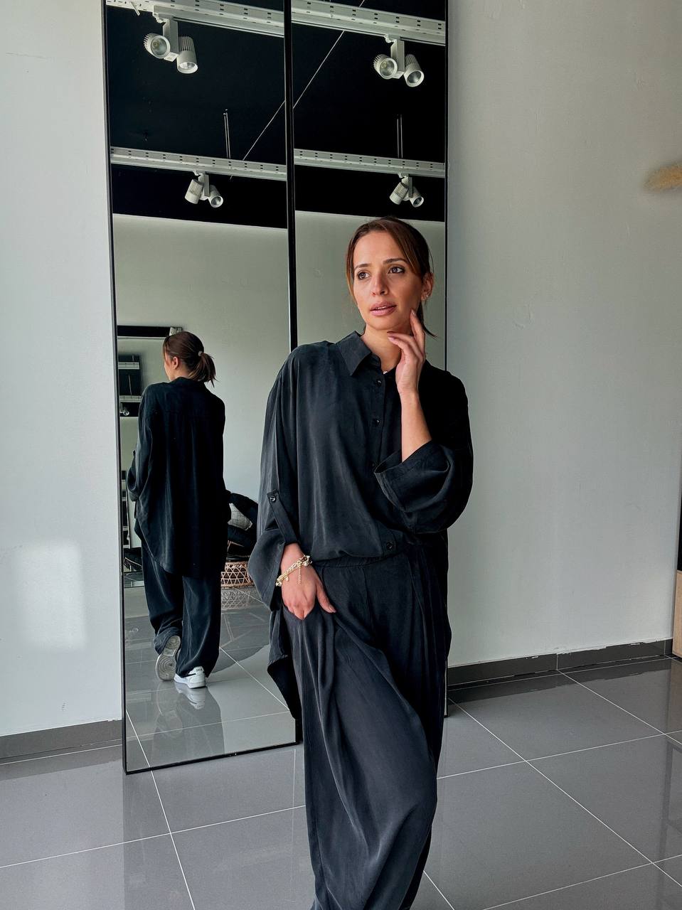 Ensemble en Tencel avec chemise long et pantalon fluide - ATK002-662 - Fenomen Paris