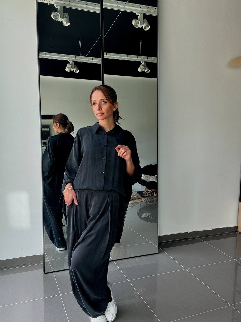 Ensemble en Tencel avec chemise long et pantalon fluide - ATK002-662 - Fenomen Paris