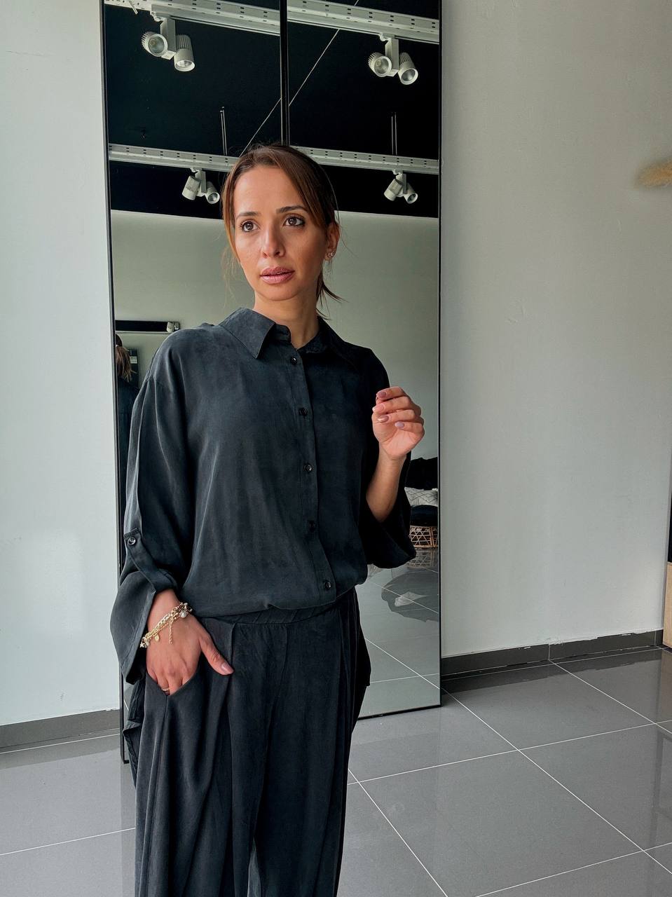 Ensemble en Tencel avec chemise long et pantalon fluide - ATK002-662 - Fenomen Paris