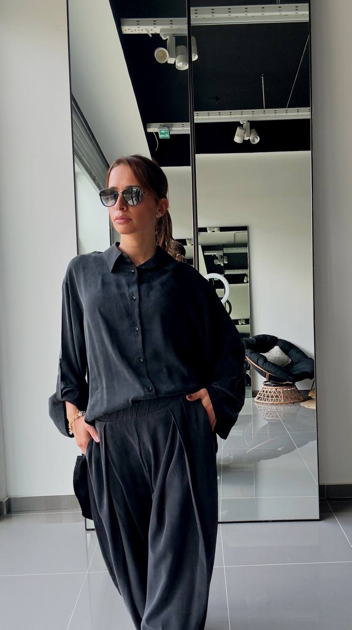 Ensemble en Tencel avec chemise long et pantalon fluide - ATK002-662 - Fenomen Paris