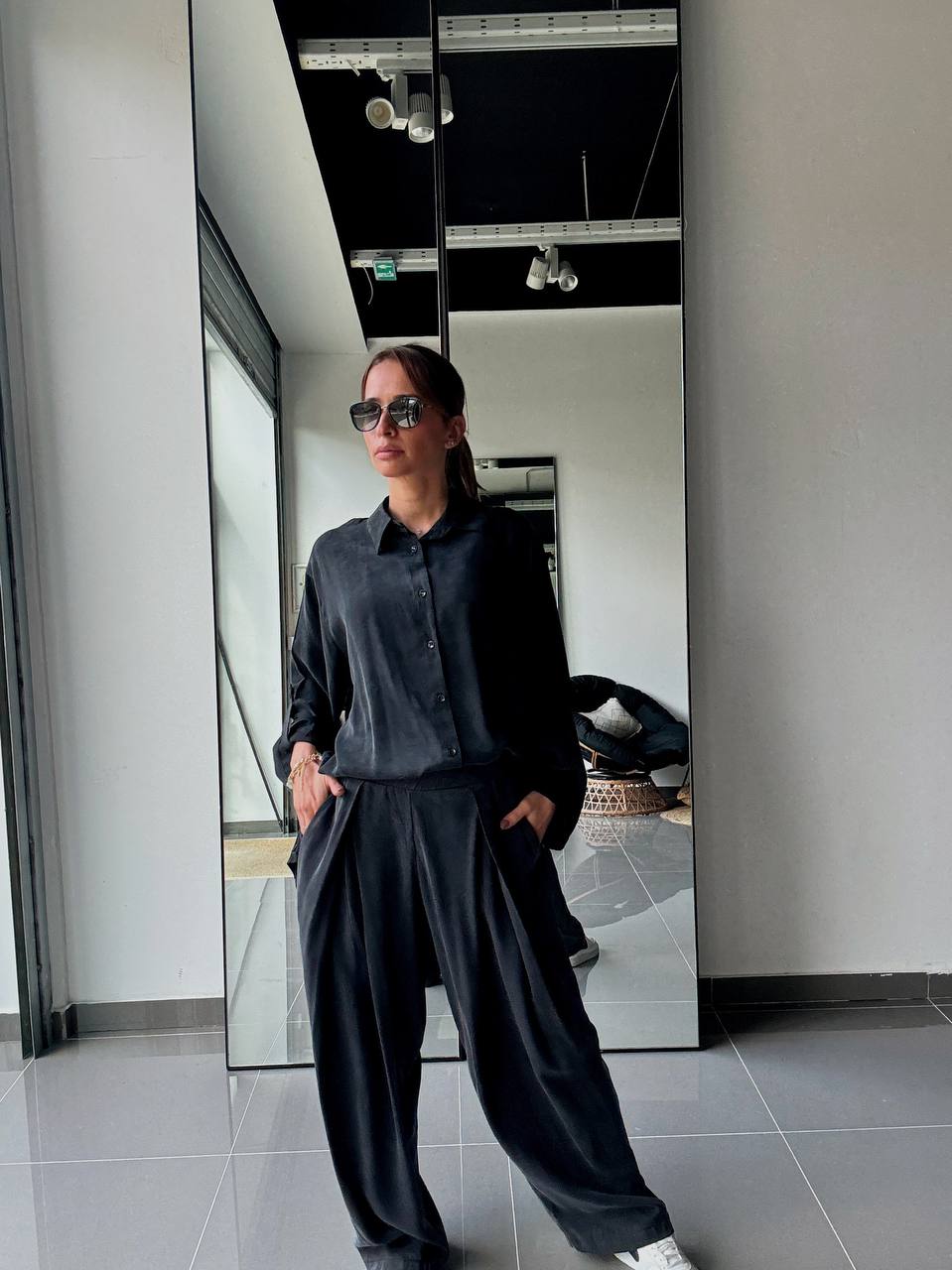 Ensemble en Tencel avec chemise long et pantalon fluide - ATK002-662 - Fenomen Paris