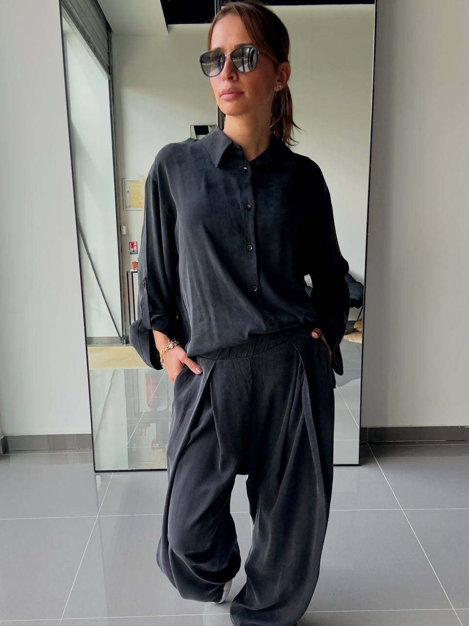 Ensemble en Tencel avec chemise long et pantalon fluide - ATK002-662 - Fenomen Paris