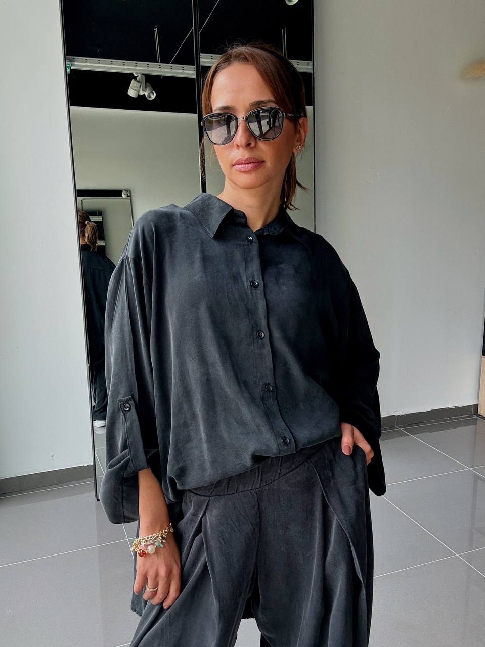 Ensemble en Tencel avec chemise long et pantalon fluide - ATK002-662 - Fenomen Paris