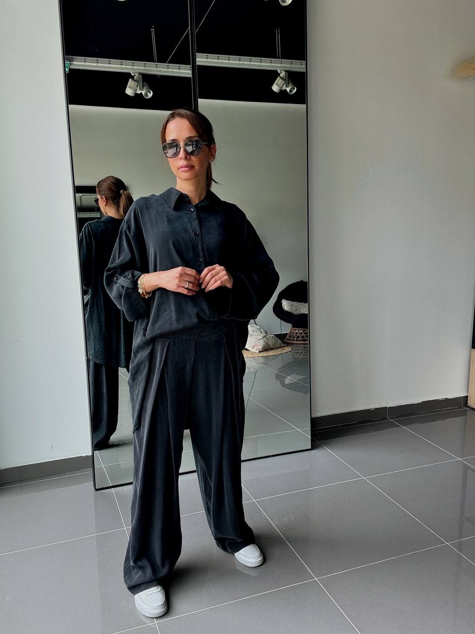 Ensemble en Tencel avec chemise long et pantalon fluide - ATK002-662 - Fenomen Paris