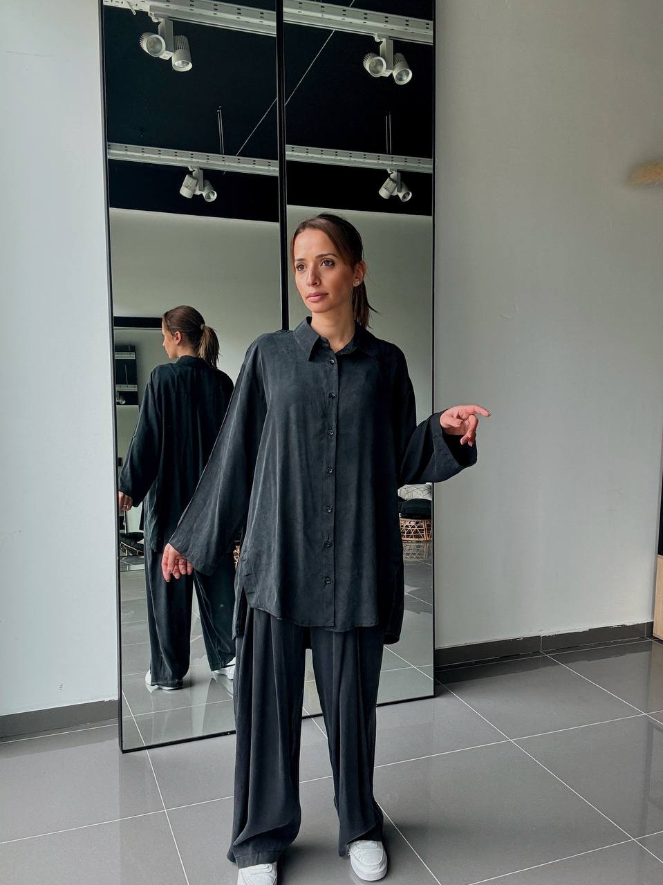 Ensemble en Tencel avec chemise long et pantalon fluide - ATK002-662 - Fenomen Paris