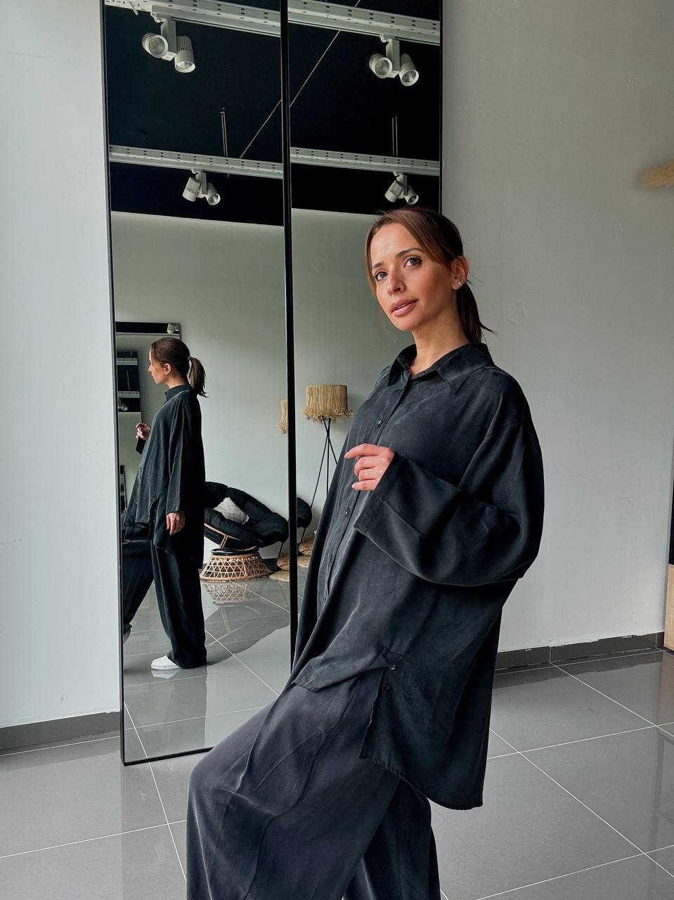 Ensemble en Tencel avec chemise long et pantalon fluide - ATK002-662 - Fenomen Paris