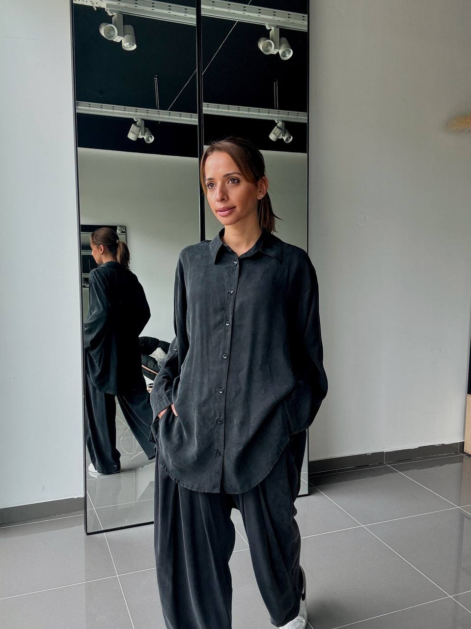 Ensemble en Tencel avec chemise long et pantalon fluide - ATK002-662 - Fenomen Paris