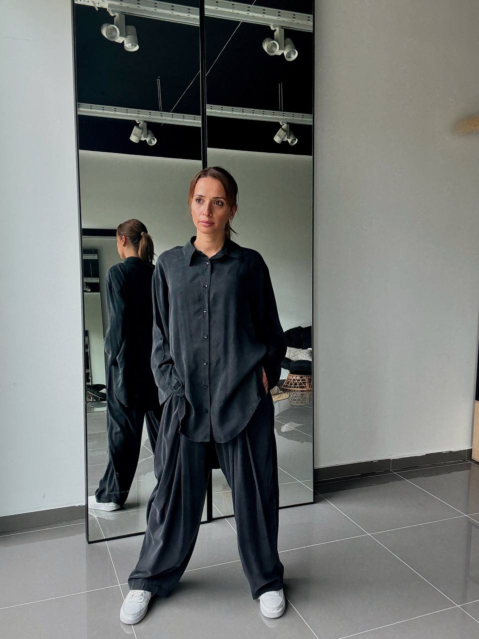 Ensemble en Tencel avec chemise long et pantalon fluide - ATK002-662 - Fenomen Paris