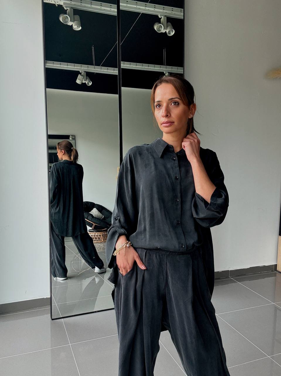 Ensemble en Tencel avec chemise long et pantalon fluide - ATK002-662 - Fenomen Paris