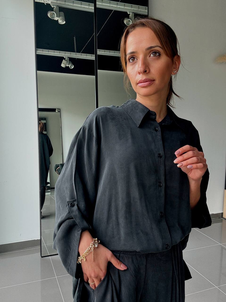 Ensemble en Tencel avec chemise long et pantalon fluide - ATK002-662 - Fenomen Paris