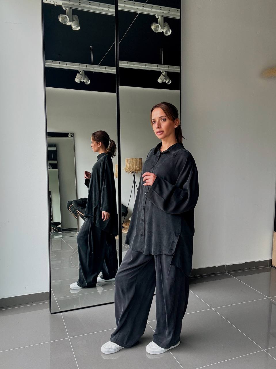 Ensemble en Tencel avec chemise long et pantalon fluide - ATK002-662 - Fenomen Paris