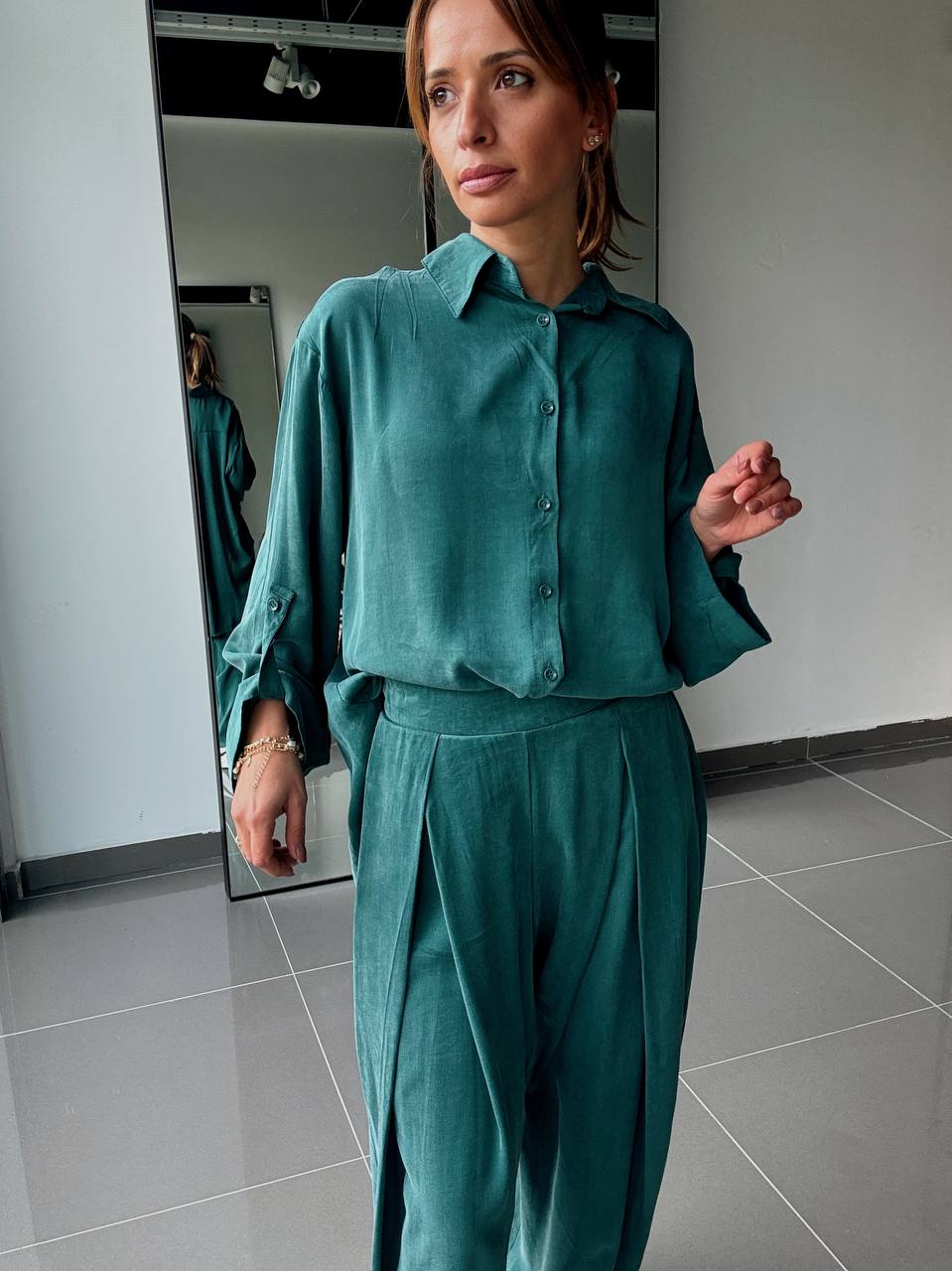 Ensemble en Tencel avec chemise long et pantalon fluide - ATK002-662 - Fenomen Paris