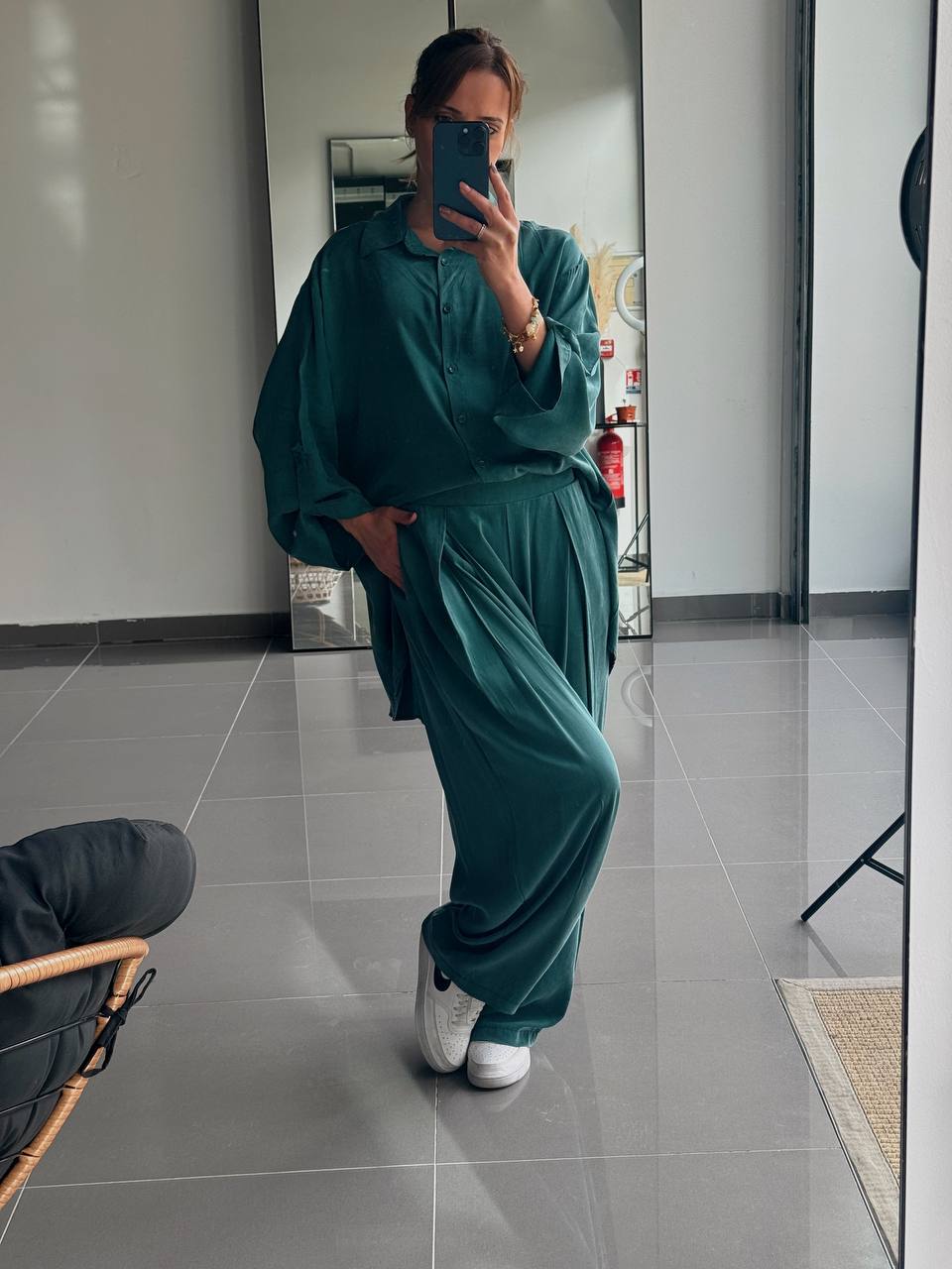 Ensemble en Tencel avec chemise long et pantalon fluide - ATK002-662 - Fenomen Paris