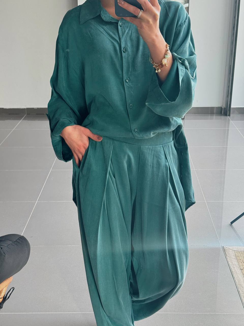 Ensemble en Tencel avec chemise long et pantalon fluide - ATK002-662 - Fenomen Paris