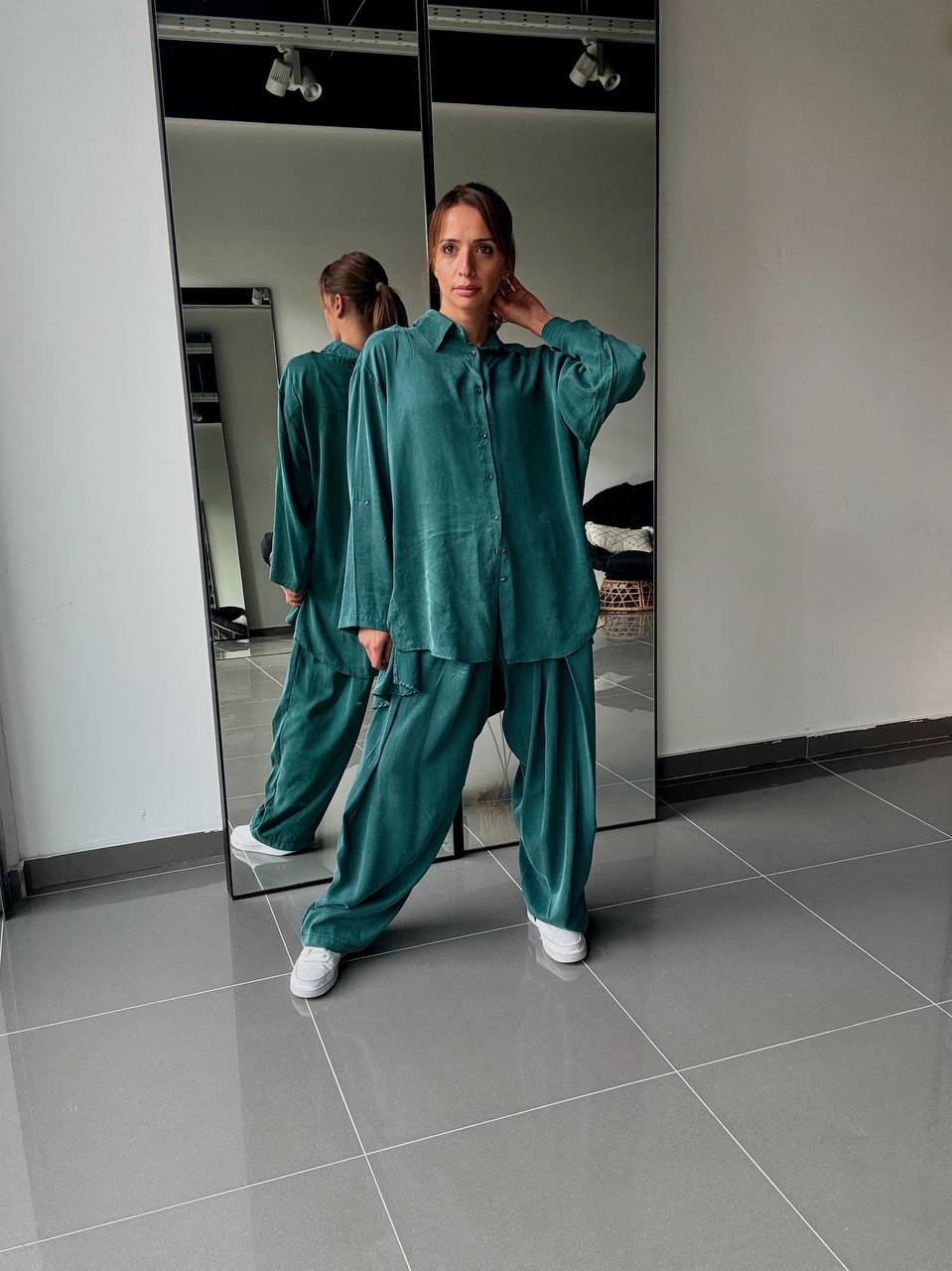 Ensemble en Tencel avec chemise long et pantalon fluide - ATK002-662 - Fenomen Paris