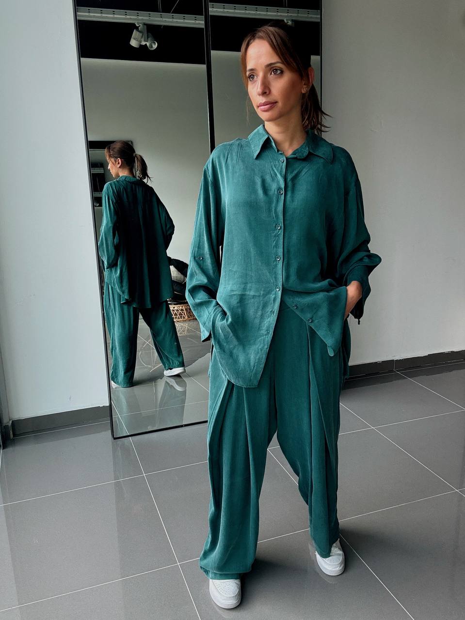 Ensemble en Tencel avec chemise long et pantalon fluide - ATK002-662 - Fenomen Paris