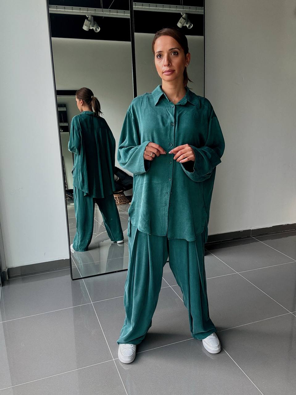 Ensemble en Tencel avec chemise long et pantalon fluide - ATK002-662 - Fenomen Paris