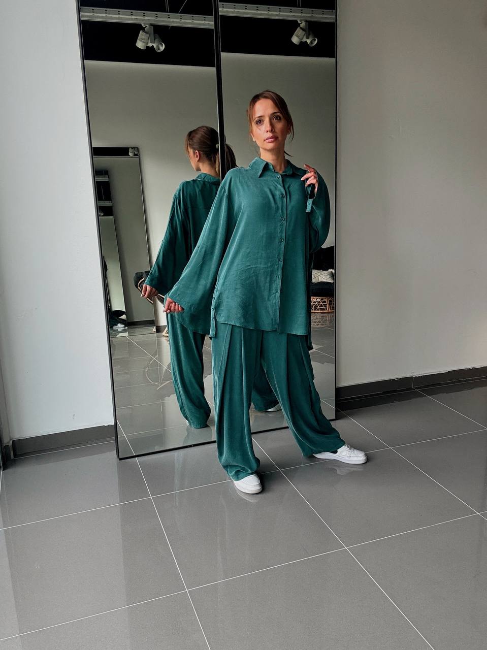 Ensemble en Tencel avec chemise long et pantalon fluide - ATK002-662 - Fenomen Paris