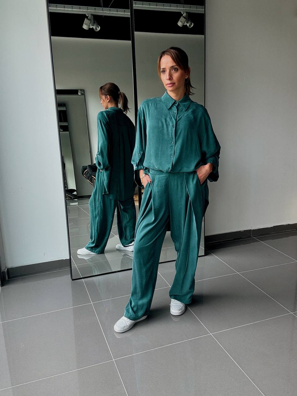 Ensemble en Tencel avec chemise long et pantalon fluide - ATK002-662 - Fenomen Paris