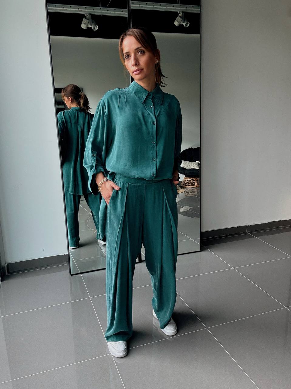 Ensemble en Tencel avec chemise long et pantalon fluide - ATK002-662 - Fenomen Paris