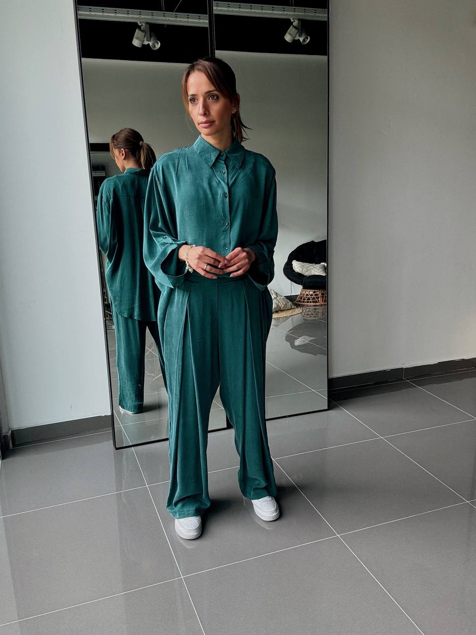 Ensemble en Tencel avec chemise long et pantalon fluide - ATK002-662 - Fenomen Paris