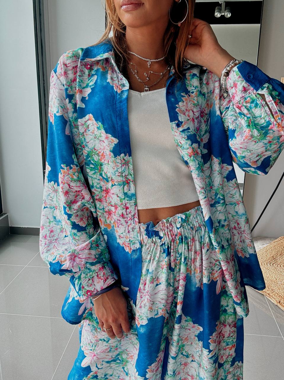 Ensemble Floral Azur – Élégance Bohème & Esprit Vacances