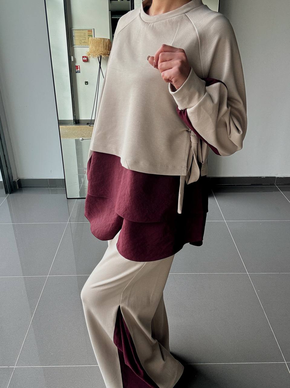 Ensemble Blouse bi matière Et Pantalon