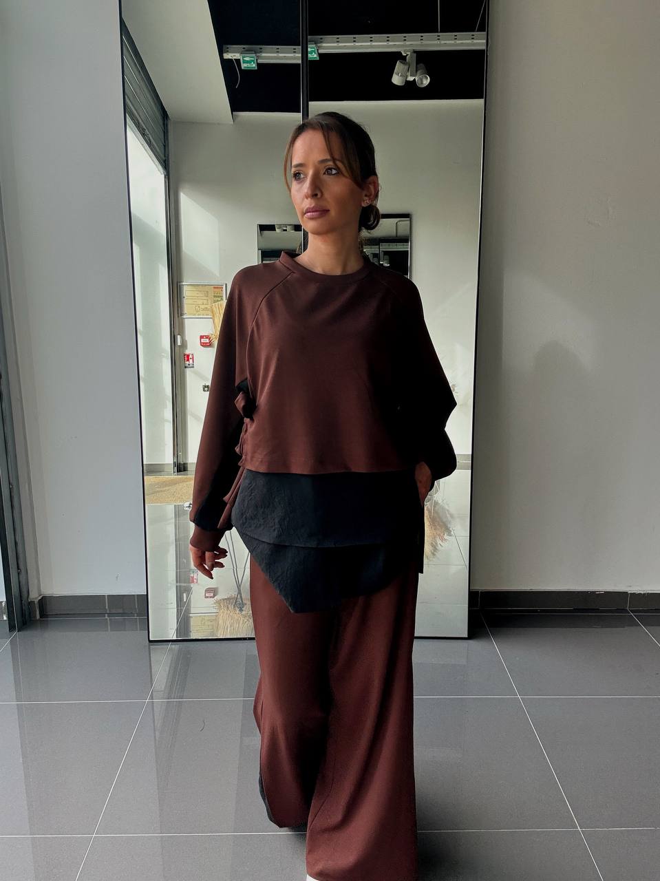 Ensemble Blouse bi matière Et Pantalon