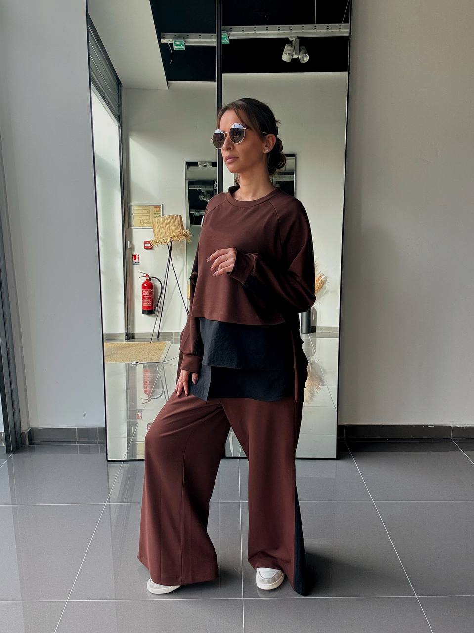 Ensemble Blouse bi matière Et Pantalon