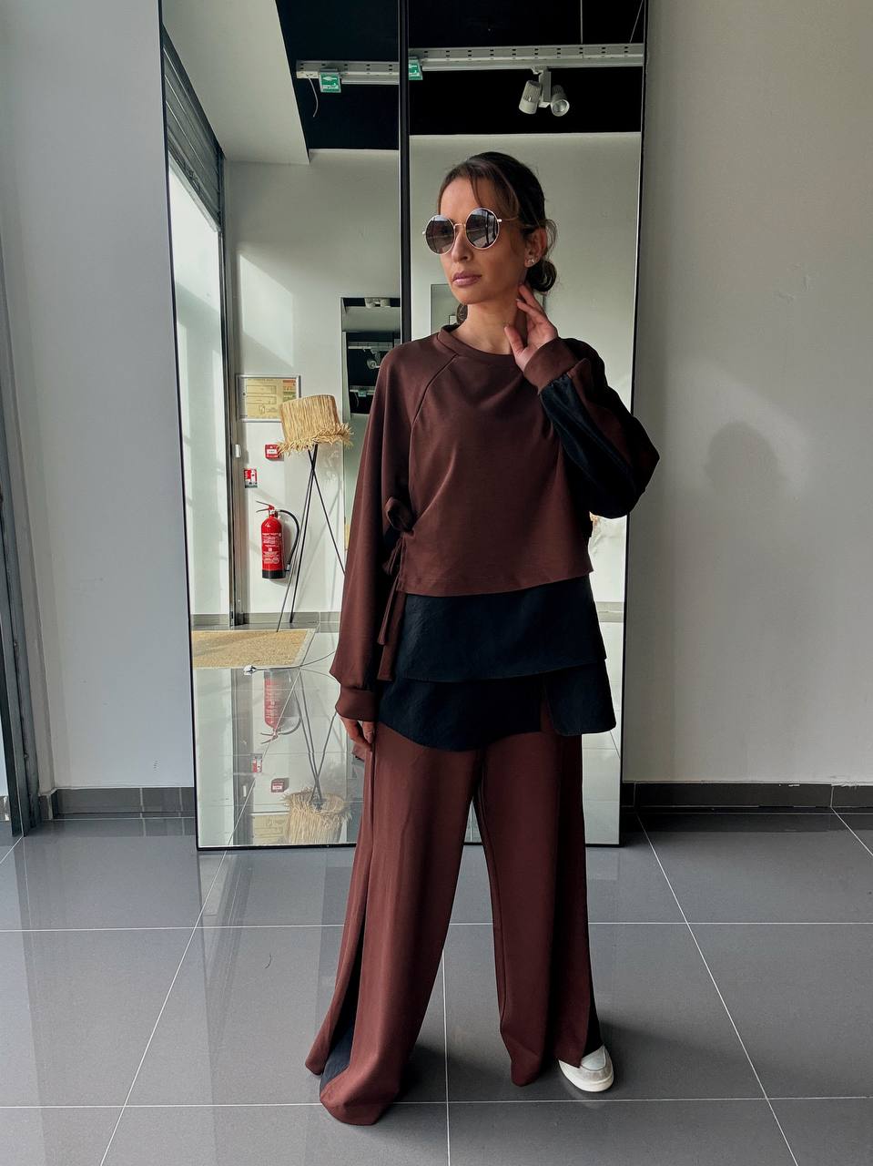 Ensemble Blouse bi matière Et Pantalon