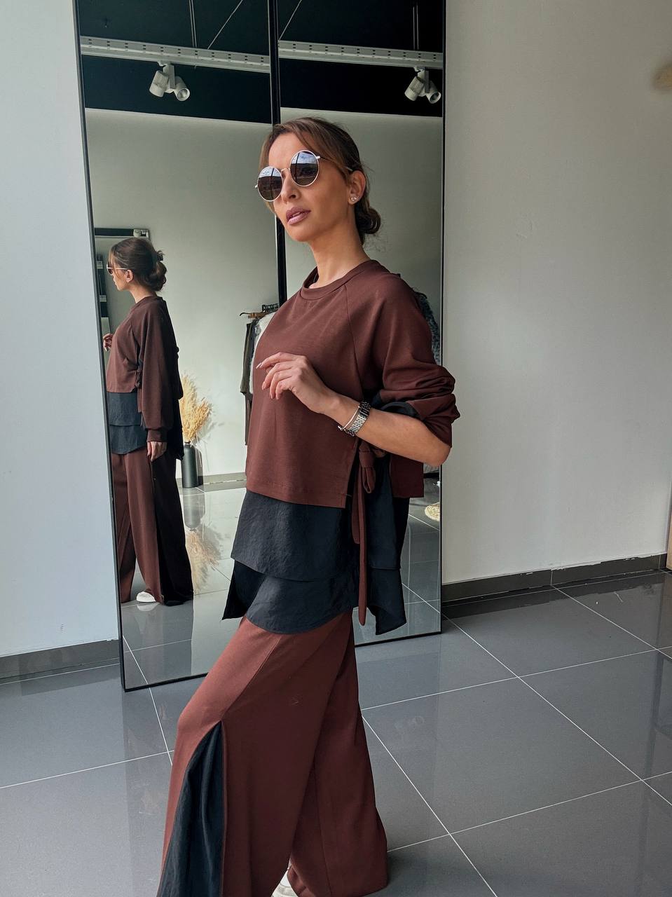 Ensemble Blouse bi matière Et Pantalon