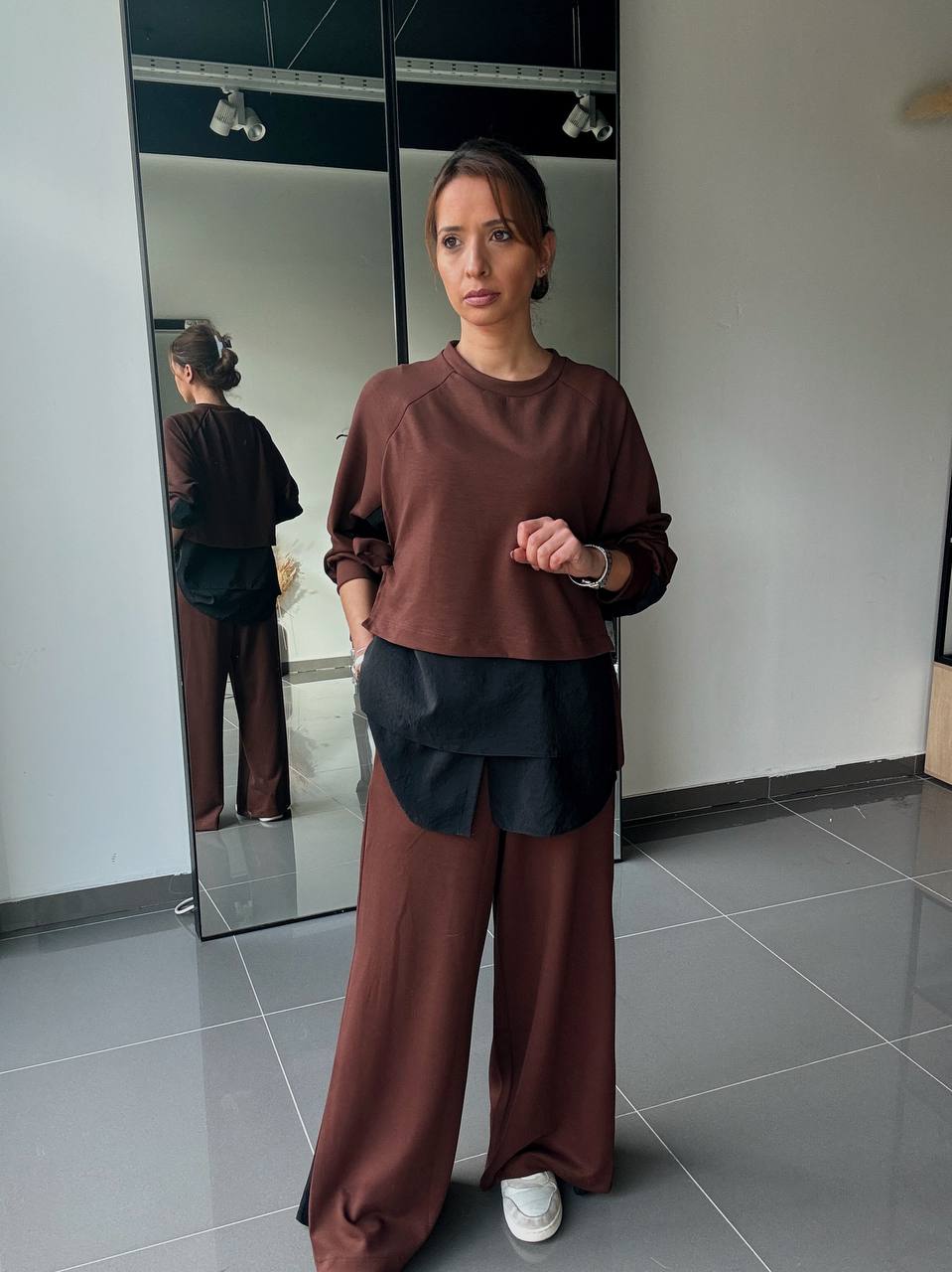 Ensemble Blouse bi matière Et Pantalon