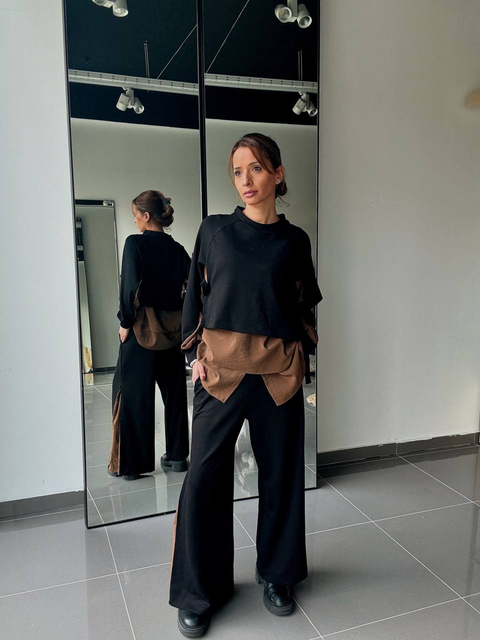 Ensemble Blouse bi matière Et Pantalon