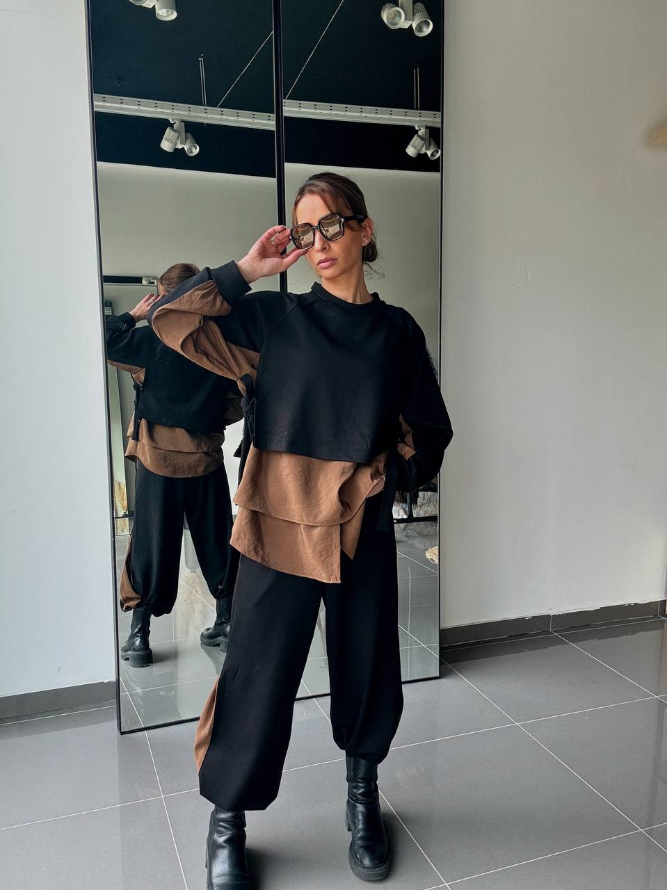 Ensemble Blouse bi matière Et Pantalon