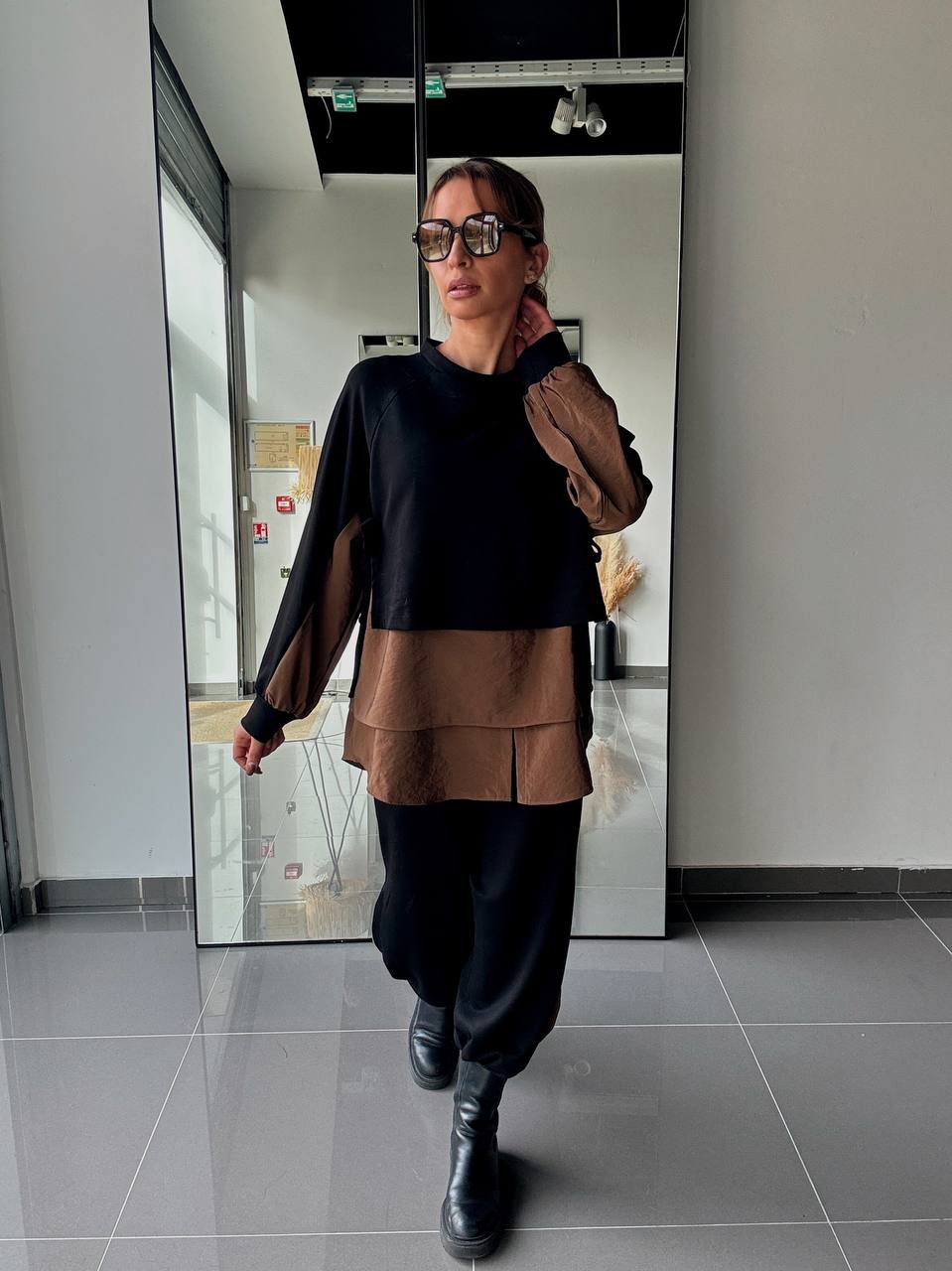 Ensemble Blouse bi matière Et Pantalon