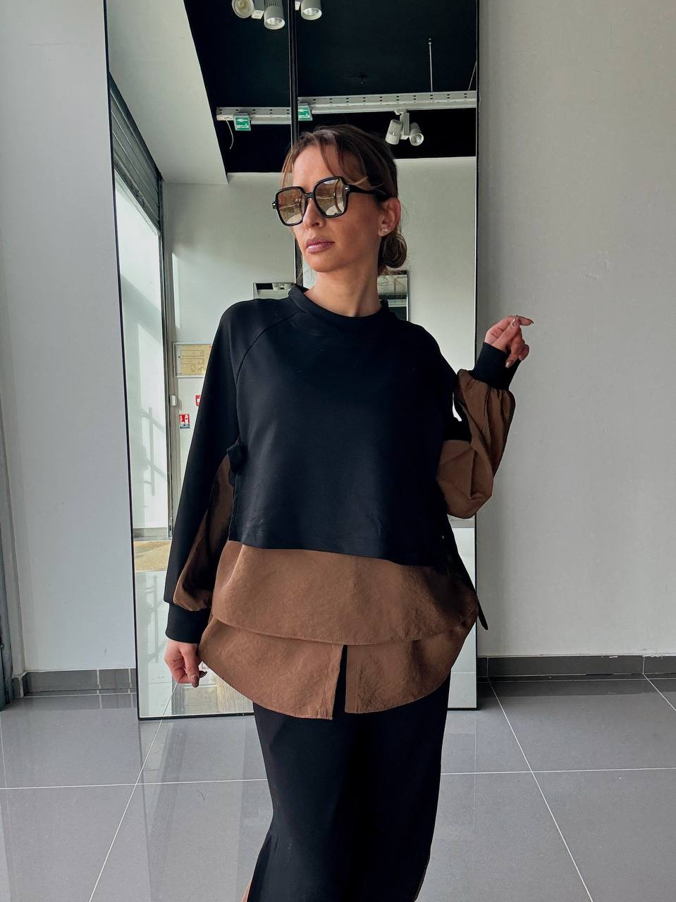 Ensemble Blouse bi matière Et Pantalon