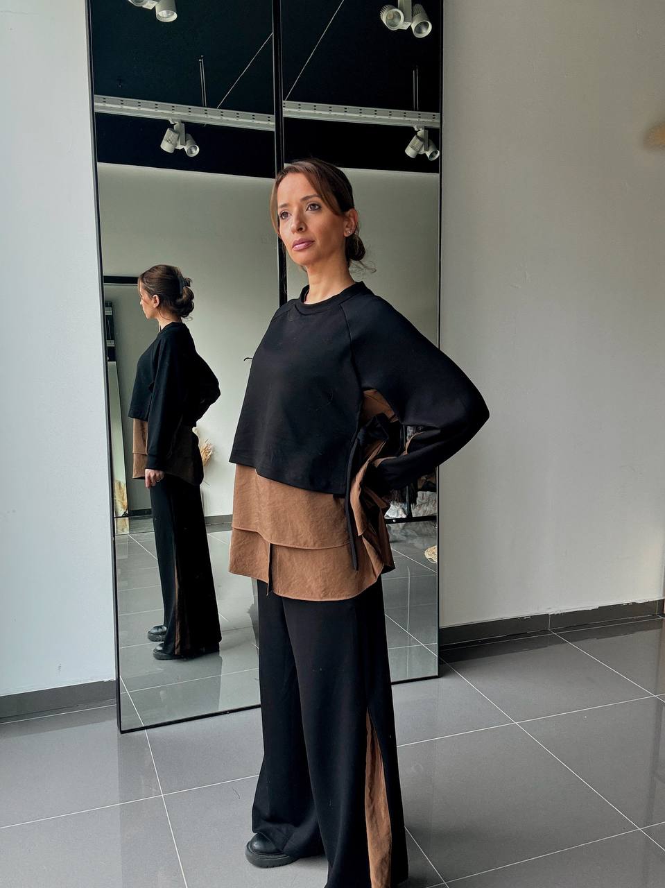 Ensemble Blouse bi matière Et Pantalon