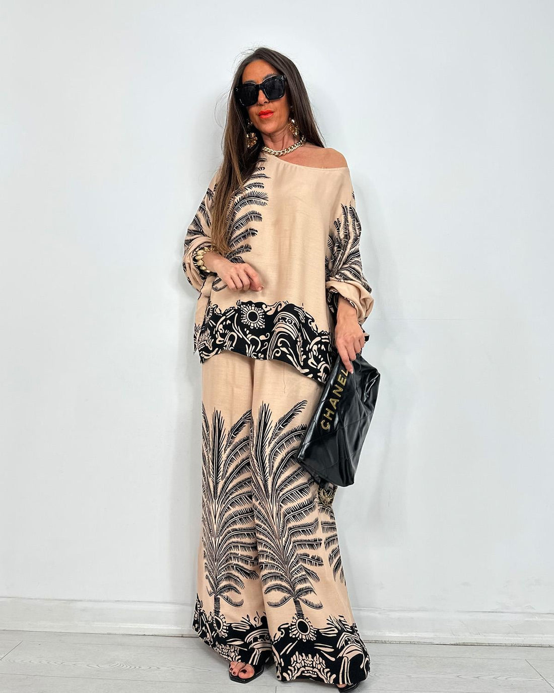 Ensemble fluide imprimé palmier - BEIGE - Fenomen Paris