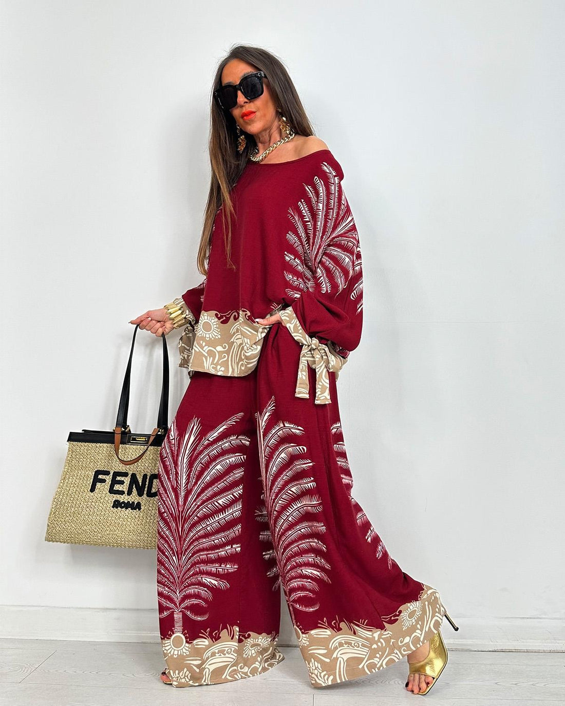 Ensemble imprimé palmier contrasté - Bordeau - Fenomen Paris