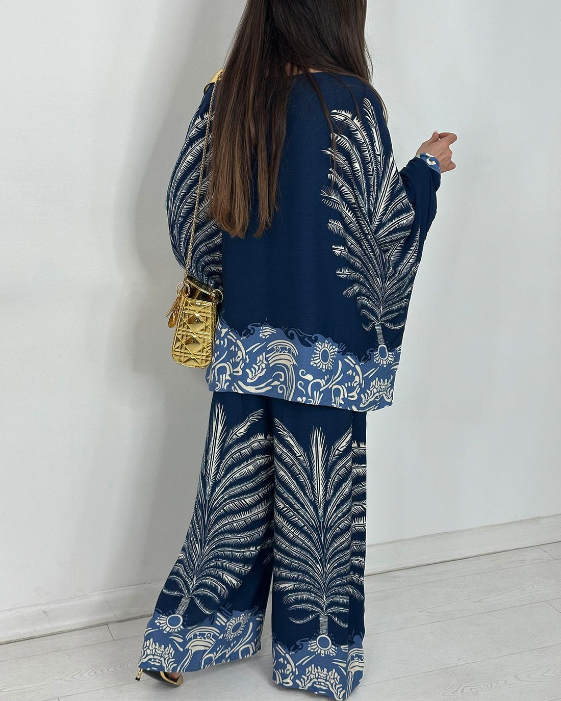 Ensemble fluide imprimé palmier – Bleu profond - Fenomen Paris