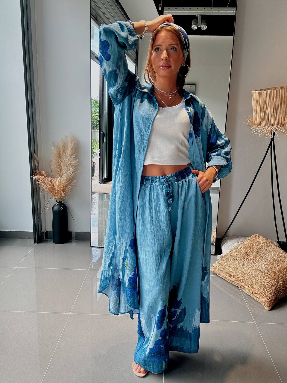 Ensemble Long Bleu Floral – Fraîcheur Bohème & Élégance Estivale