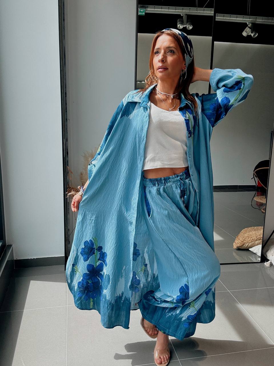 Ensemble Long Bleu Floral – Fraîcheur Bohème & Élégance Estivale