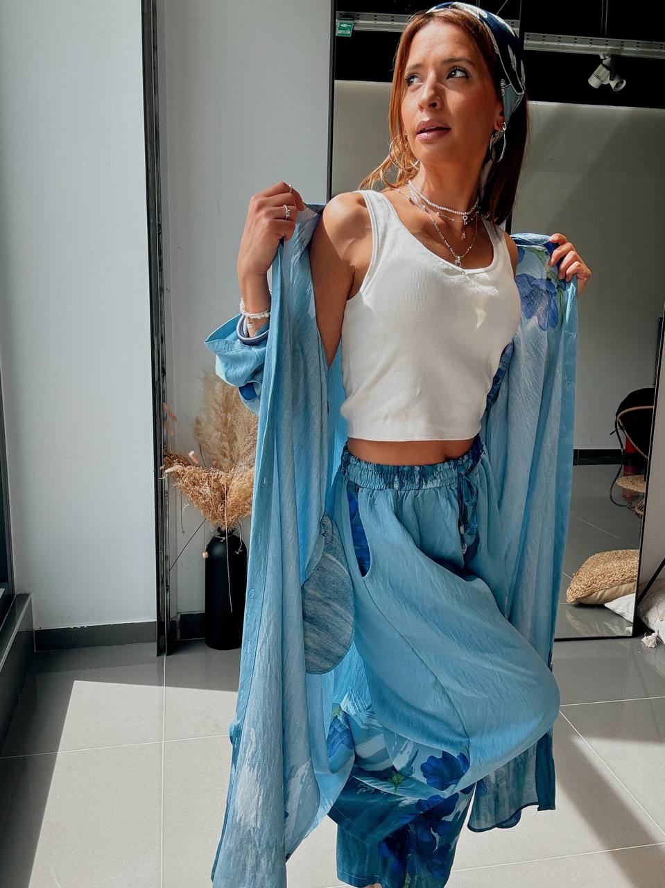 Ensemble Long Bleu Floral – Fraîcheur Bohème & Élégance Estivale