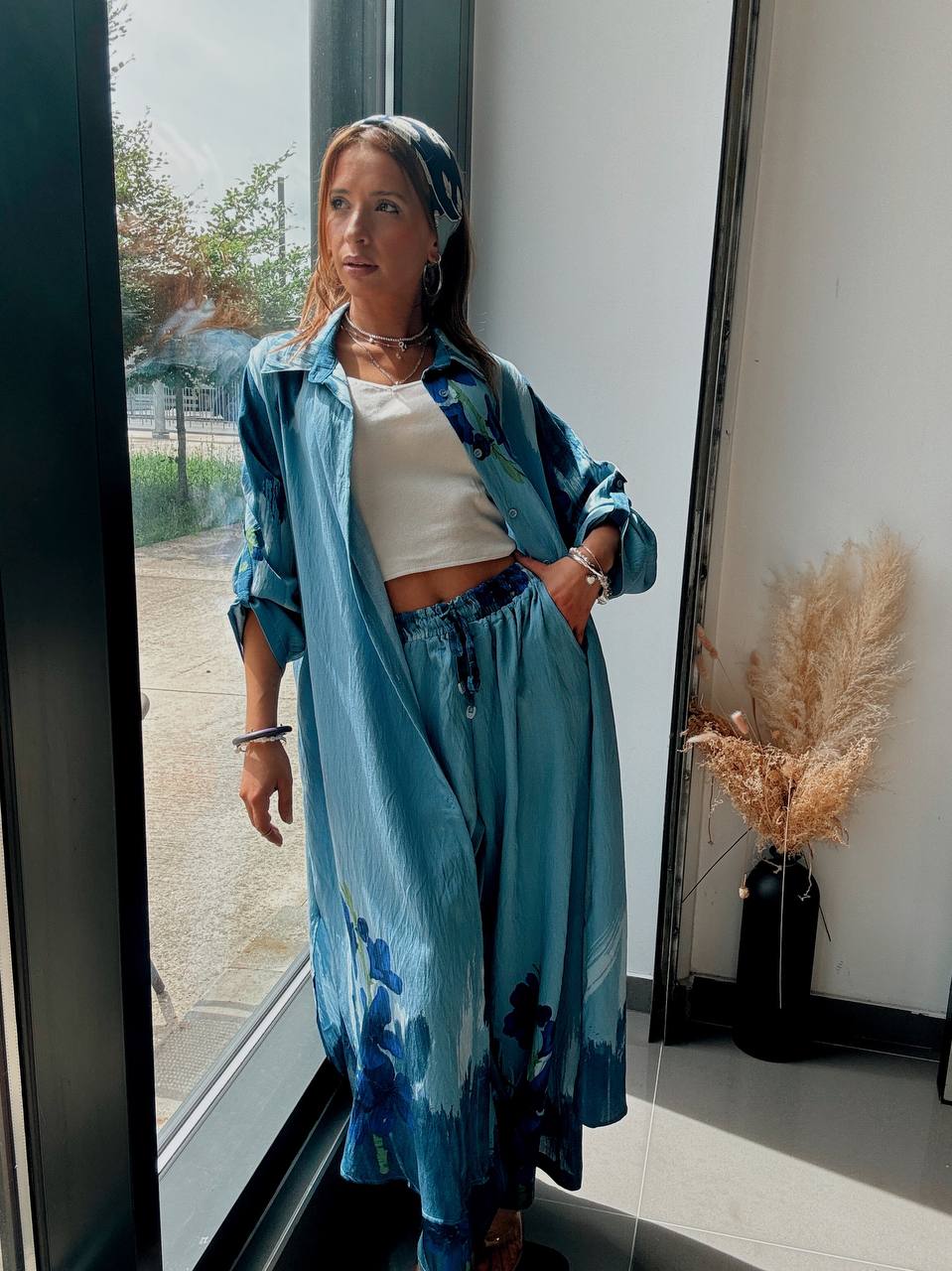 Ensemble Long Bleu Floral – Fraîcheur Bohème & Élégance Estivale