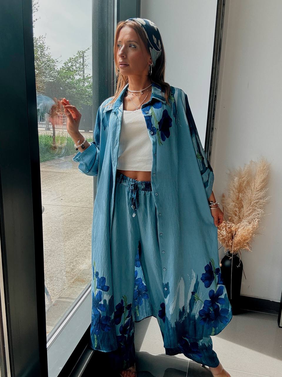 Ensemble Long Bleu Floral – Fraîcheur Bohème & Élégance Estivale