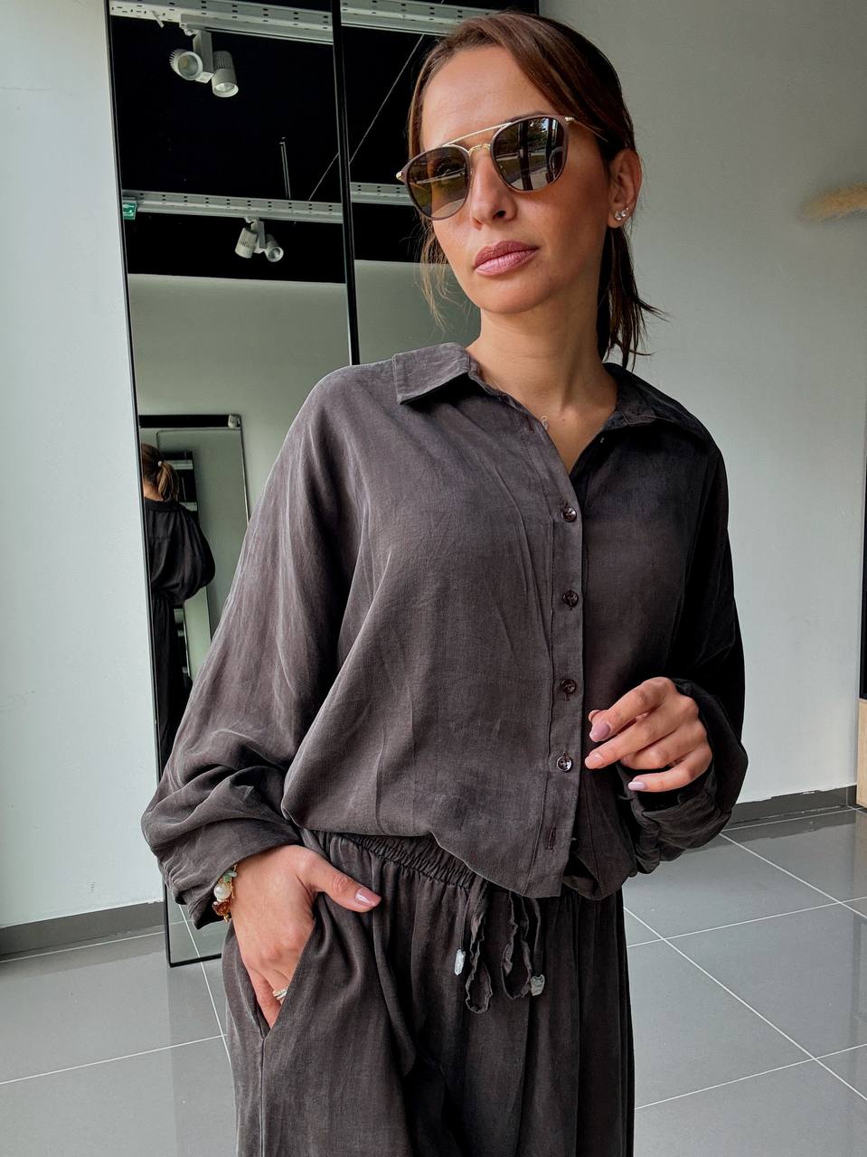 Ensemble en Tencel avec chemise et pantalon fluide - ATK025-662 - Fenomen Paris